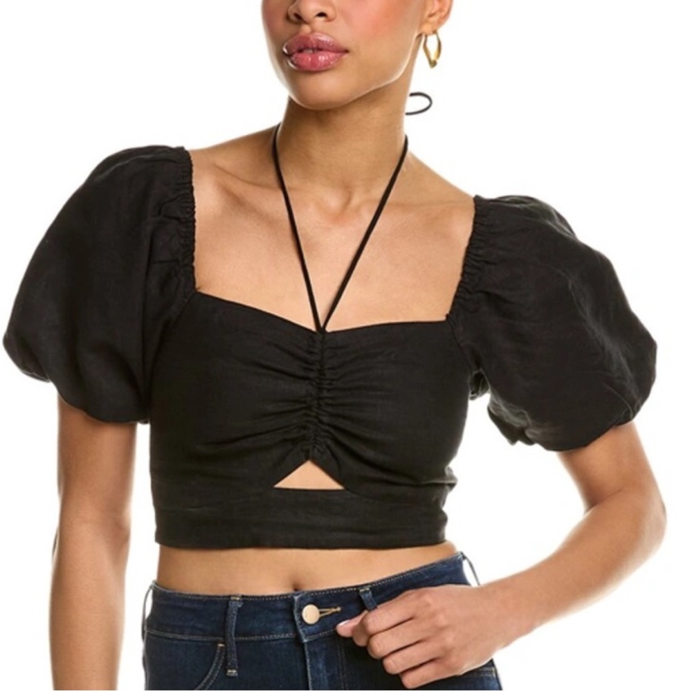 Boden Halter Neck Cutout Linen Crop Top